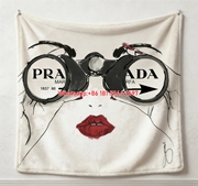 Prada Marfa Binoculars Print Flannel Throw Blanket Bold Black Red White Luxury Sofa Cover Blanket IMG_2834